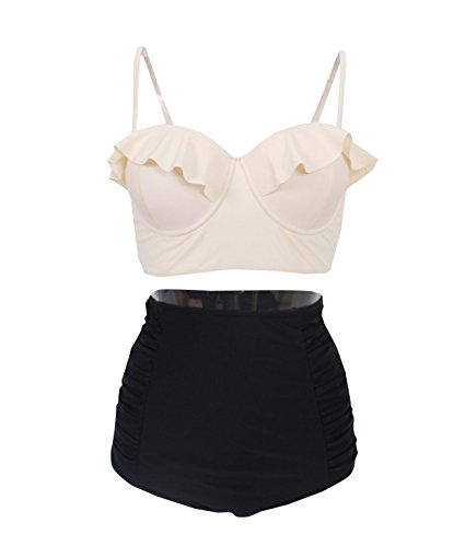 black and white ruffle swimsuit | Modest two-piece swimsuits