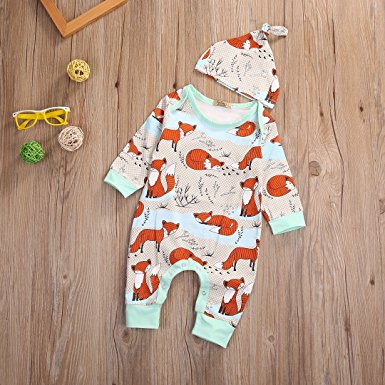mint orange fox romper | trendy cheap baby clothes online