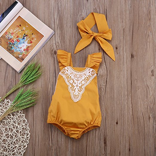 mustard lace romper | Trendy Cheap Baby Clothes Online