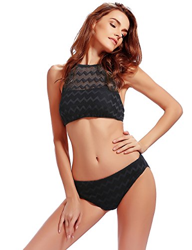 zig zag high neck swimsuit | Modest two-piece swimsuits