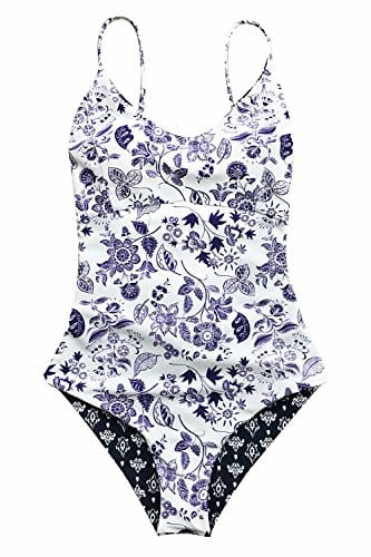 Blue white floral one piece swimsuit for moms