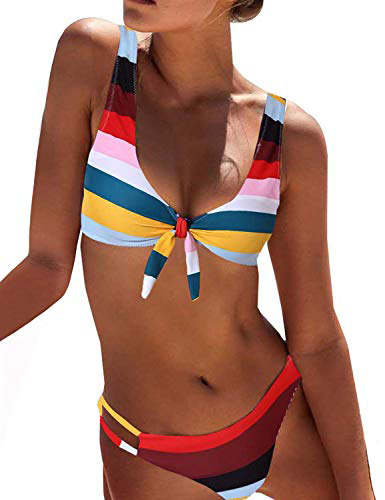colorful stripped mom bikini set