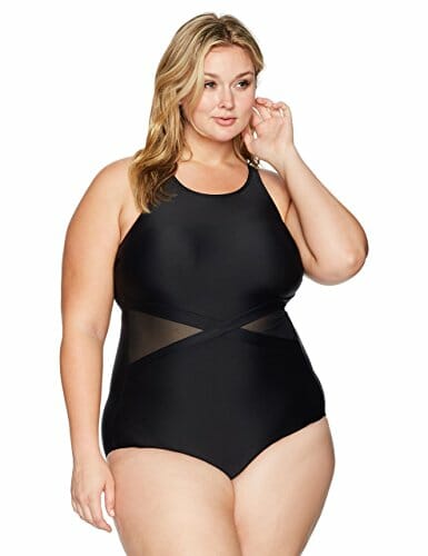 mesh inset plus size swimsuit for moms