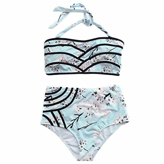 mint floral high waist swimsuit for moms