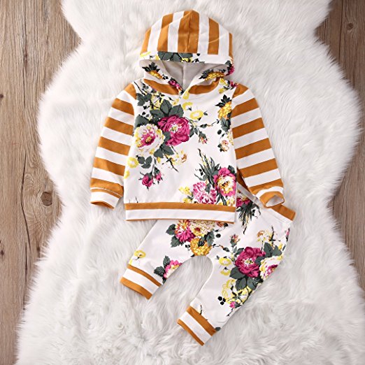 Orange Striped Floral Outfit | Trendy Cheap Baby Clothes Online