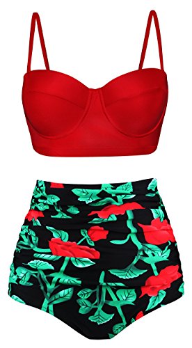 red floral modest swimsuit | Modest two-piece swimsuits