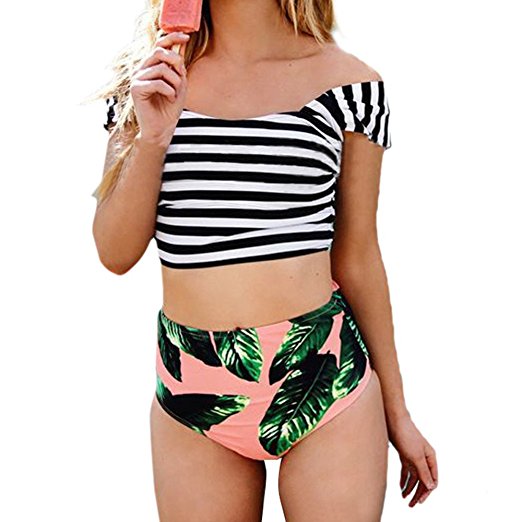 striped palm modest two-piece | Modest two-piece swimsuits