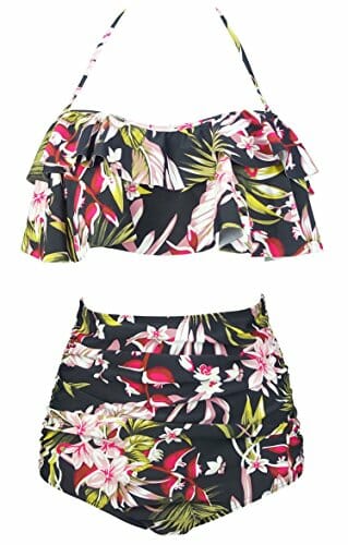 tropical floral high waist swimsuit for moms