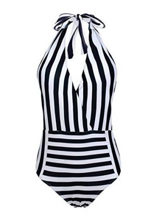 striped plunge cheap one piece swimsuit amazon