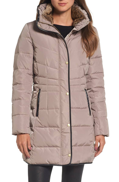 Cole Haan Quilted Down Feather Fill Jacket with Faux Fur Trim
