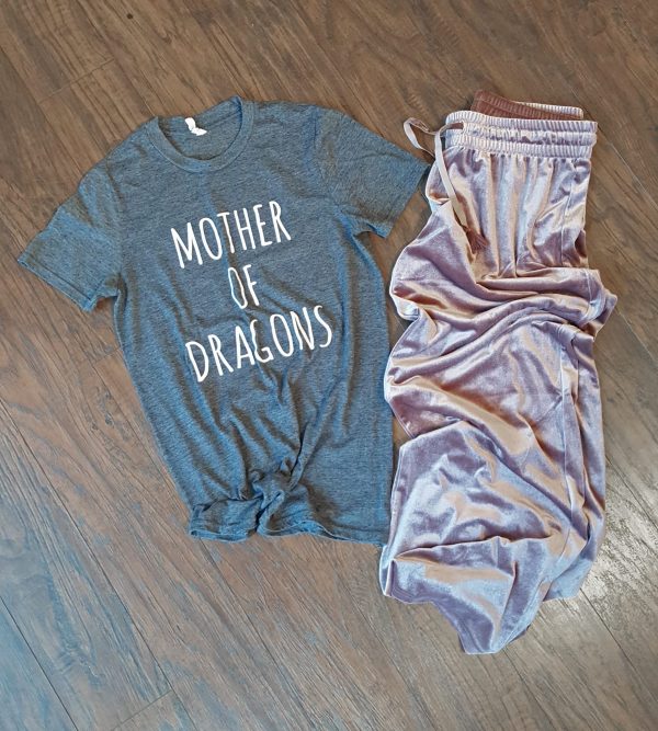wide leg lounge pants and Game of thrones tee | cute lounge outfits for moms
