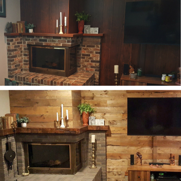 DIY barnwood wall before and after