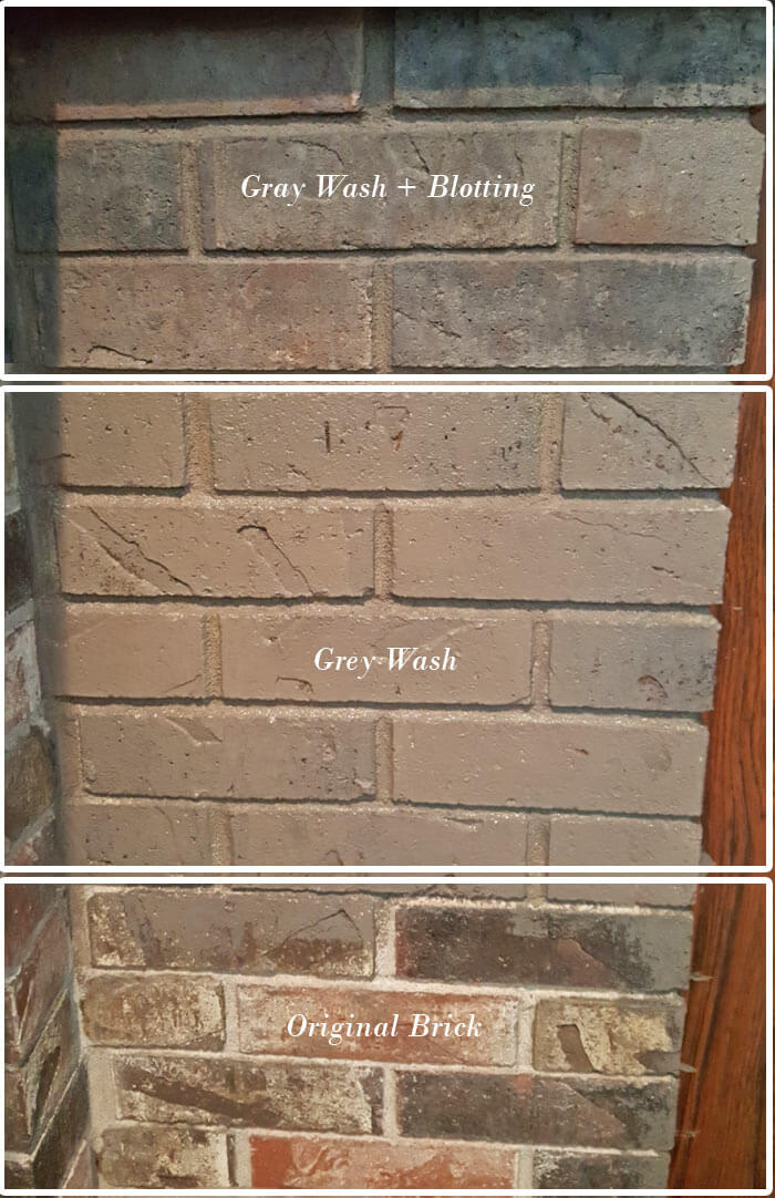 grey wash brick fireplace steps
