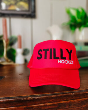 Red Foam Stilly Hockey Hat on table